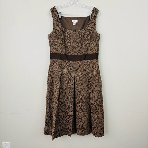 Ann Taylor Loft Brown Sleeveless A Line Floral Dress Women’s Size 14 - Picture 1 of 6